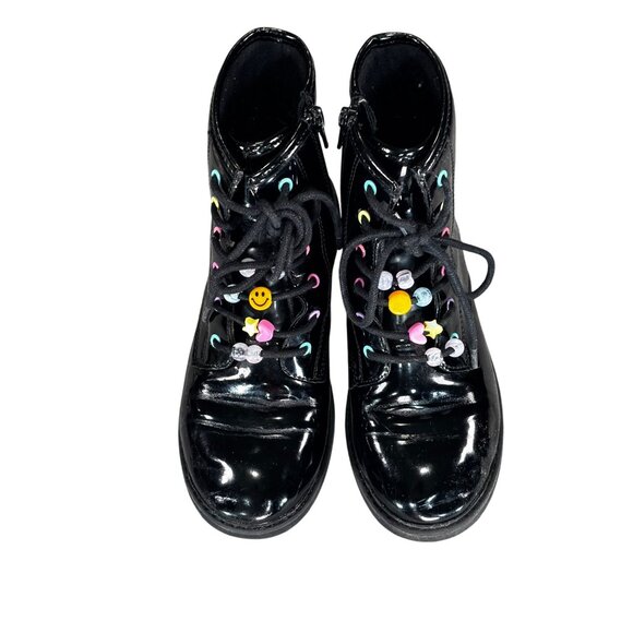 Black Lace-Up Ankle Boots With Colorful Beads Girls Size 4 - Picture 3 of 7